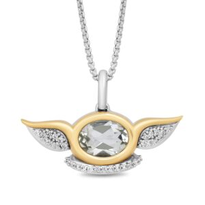 jewelili star wars™ fine jewelry grogu™ women's pendant 1/10 ct.tw. diamonds and green amethyst, 10k yellow gold and sterling silver