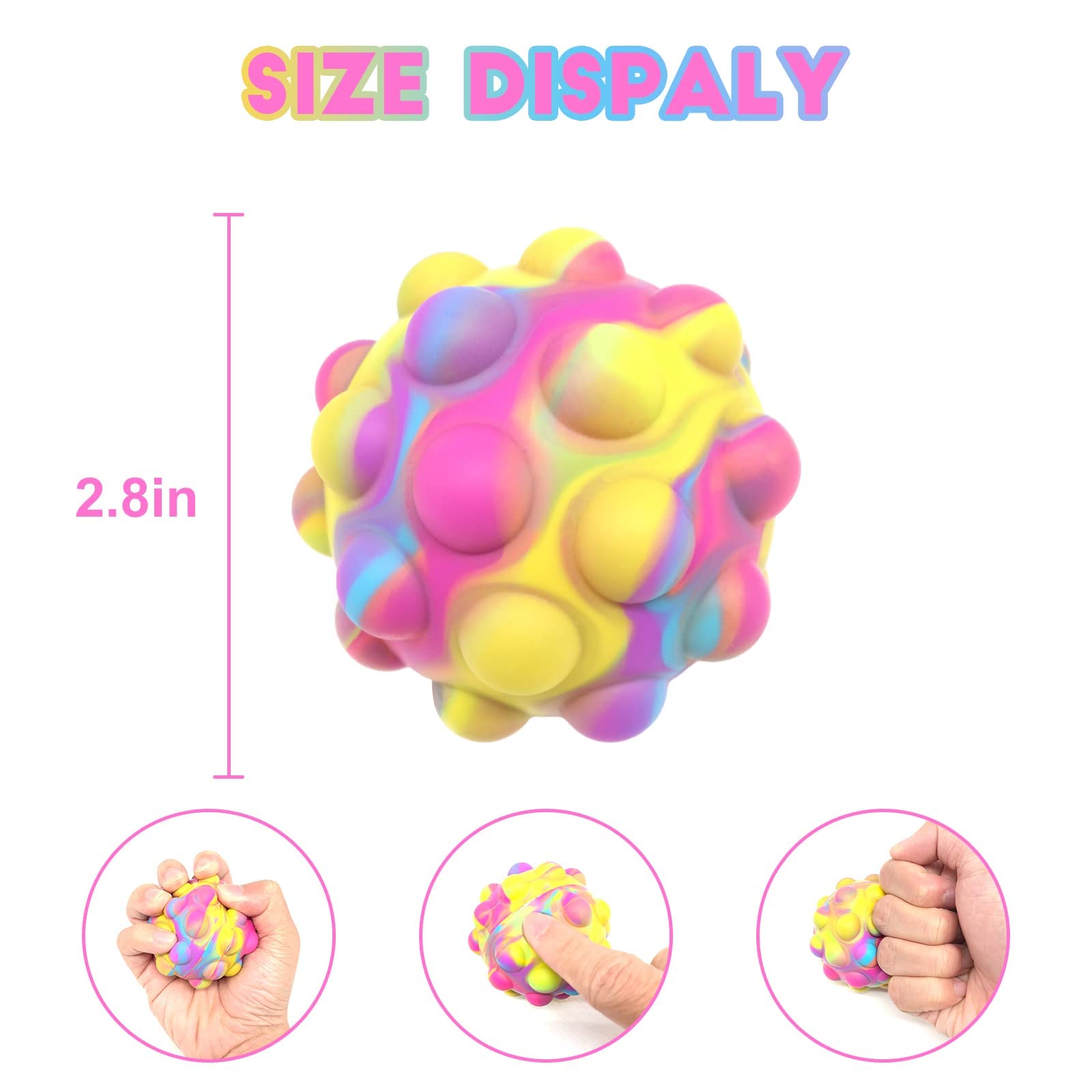 Pop It Ball 4 Packs 3D Silicone Squeeze Balls Toy Push Bubble Pop Its Fidget Toys Squishy Stress Balls Sensory Toys for Kids and Adults