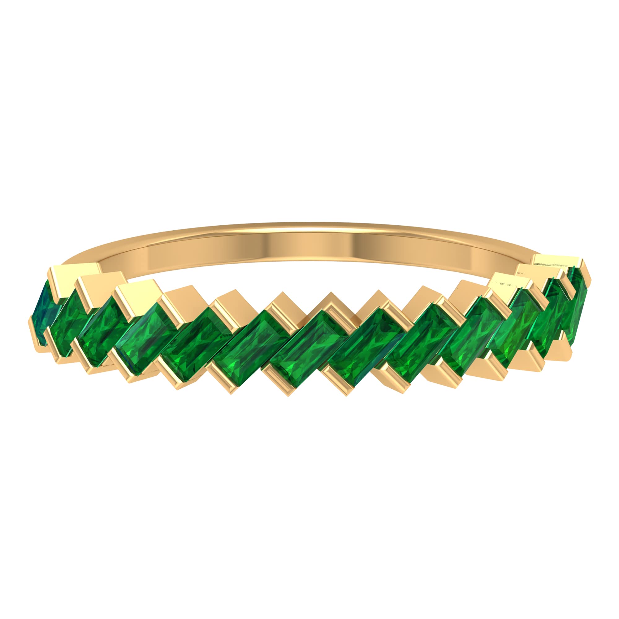 Rosec Jewels Certified Natural Baguette Emerald Ring for Women, AAA Quality, Half Eternity Band (Ideal for Gift), 14K Yellow Gold, Size:US 11.00