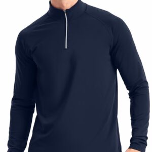 Mens 1/4 Zip Pullover Running Moisture Wicking(Midnight Navy,M)