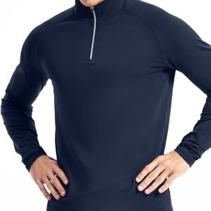 Mens 1/4 Zip Pullover Running Moisture Wicking(Midnight Navy,M)