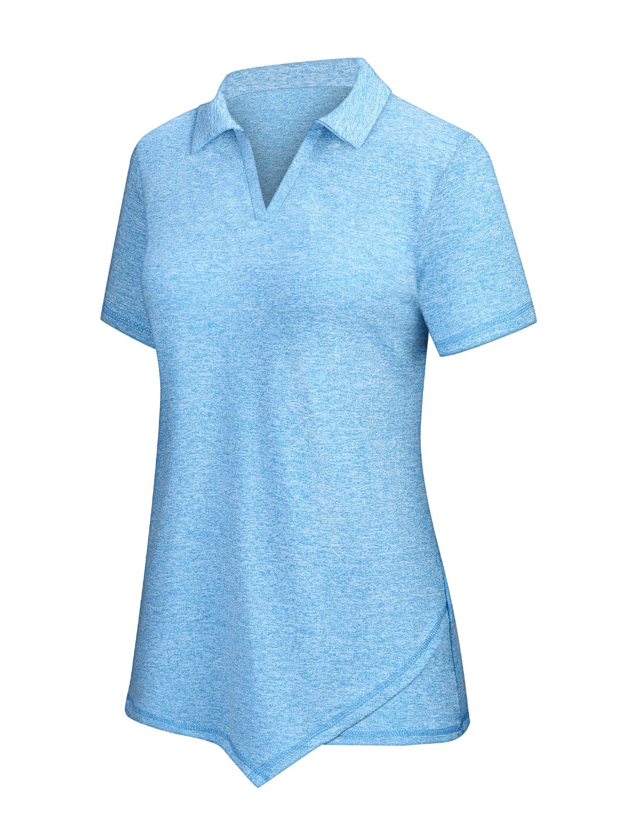 Viracy Golf Shirts for Women, Collared Polo Shirt Short Sleeve V Neck Yoga Running Tops Irregular Hem Moisture Wicking Tennis Apparel,Blue-XL