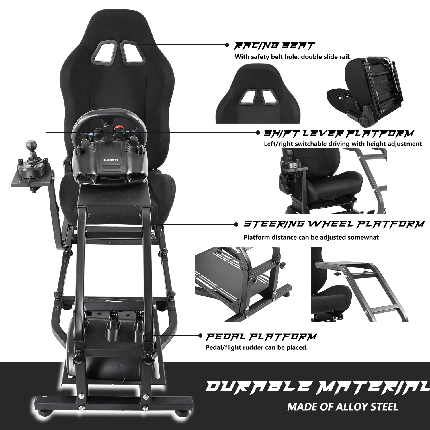 Anman Stand-up Racing Simulation Cockpit with Seat fit for Logitech/Thrustmaster/Fanatec G25,G29,G920,G923,T80,G PRO,T300RS,TMX,T248X,Sim Racing Cockpit Professional,NOT Included Wheel Shifter Pedal