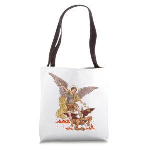 saint michael the archangel tote bag