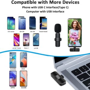 Professional Wireless Lavalier Lapel Microphone for Android Computer - Cordless Omnidirectional Condenser Recording Mic with USB C Interface for Interview Video Podcast Vlog YouTube