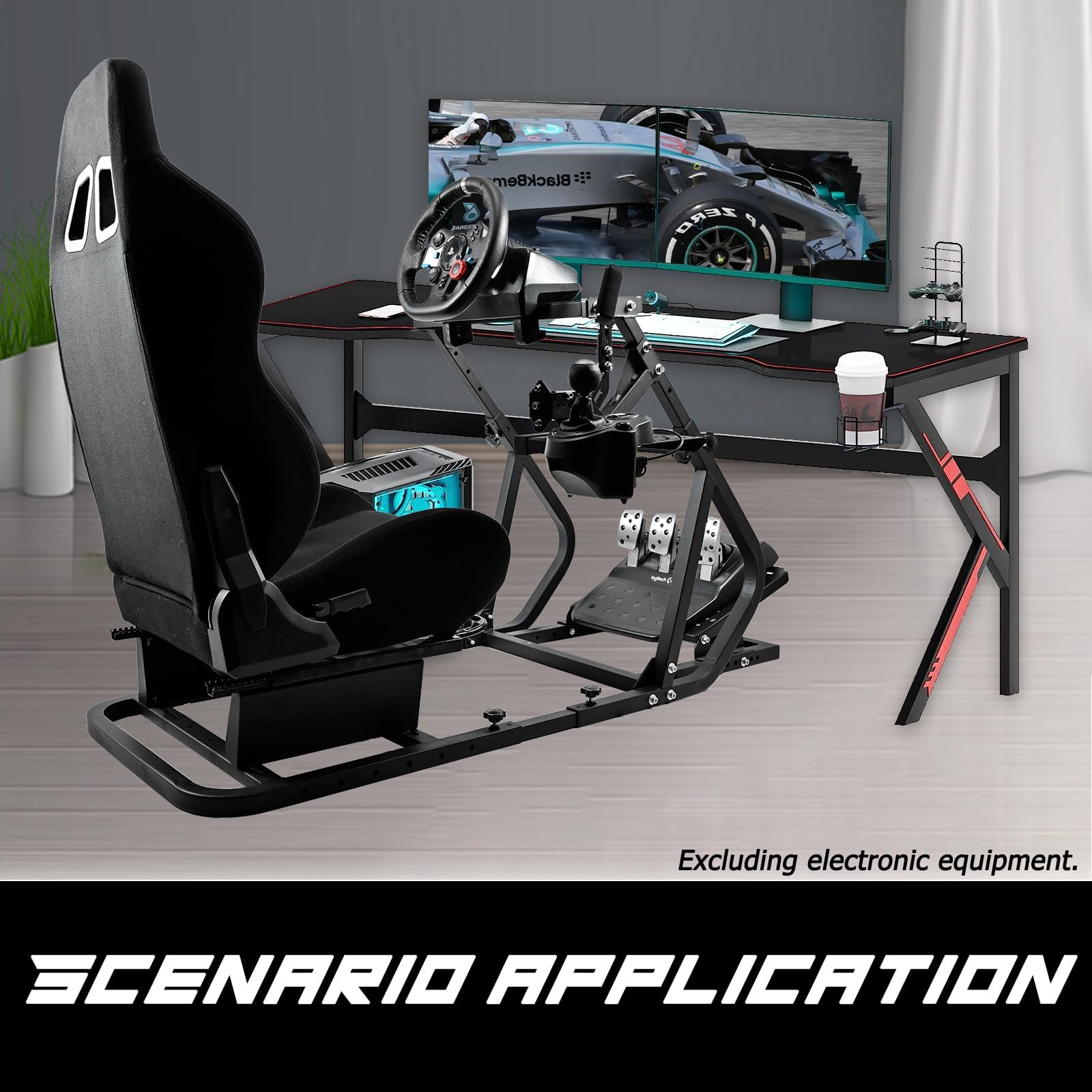 Anman Foldable Simulator Cockpit with Seat fit for Logitech/Thrustmasterg23/Fanatec g25,g923,g920,G PRO,T-GT,T248x,T80,T300RS,V9 V12,Height Classic Square Racing wheel Stand,NOT Include Electronics