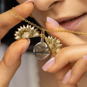 Bee Kind The Original You Are My Sunshine Sunflower Necklace for Girls - A Sunflower Locket Necklace Made With Stainless Steel and 18K Gold Plating comes with Personalized Gift with Box for Women