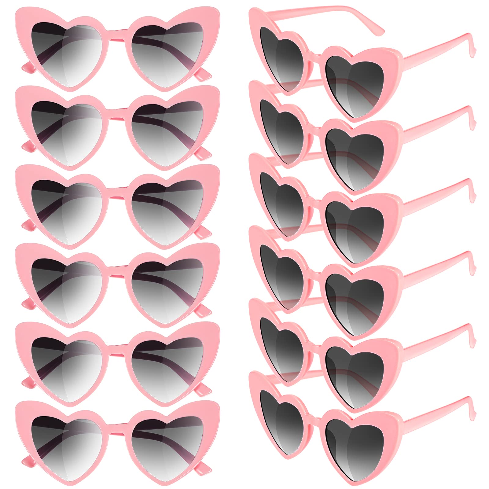 Flutesan 12 Pairs Bachelorette Sunglasses Heart Sunglasses Bulk Heart Shaped Sunglasses Bachelorette Party Supplies for Women(Pink)