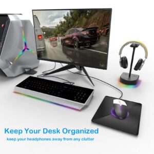 RGB Headphone Stand with Wireless Charger Desk Gaming Headset Holder Hanger Rack with 15W/10W/7.5W QI Charging and USB Port Suitable for Gamer Desktop Table Game Earphone Accessories