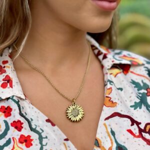 Bee Kind The Original You Are My Sunshine Sunflower Necklace for Girls - A Sunflower Locket Necklace Made With Stainless Steel and 18K Gold Plating comes with Personalized Gift with Box for Women