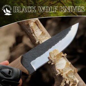 D2 Steel Hunting Knife Fixed blade knife Skinner Knife Walnut Wood handle, Black Edge,Bush craft, Camping, with Cowhide Leather Sheath – BW-4146