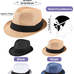 4 Pieces Straw Hats for Men Women Summer Panama Short Brim Hat with Black Band (Retro Style)