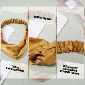 9 Pieces Elastic Hair Wraps and Adjustable Satin Headbands - Twisted Turban and Hair Band for Face Washing, Women and Girls Hair Accessory, 9 Colors