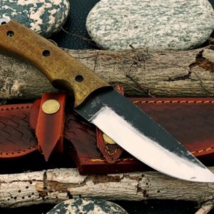 D2 Steel Hunting Knife Fixed blade knife Skinner Knife Walnut Wood handle, Black Edge,Bush craft, Camping, with Cowhide Leather Sheath – BW-4146