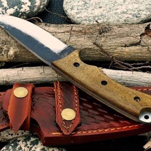 D2 Steel Hunting Knife Fixed blade knife Skinner Knife Walnut Wood handle, Black Edge,Bush craft, Camping, with Cowhide Leather Sheath – BW-4146