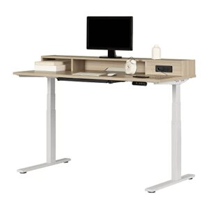 South Shore Majyta Adjustable Height Standing Desk with Built In Power Bar Soft Elm and Matte Black, Contemporary