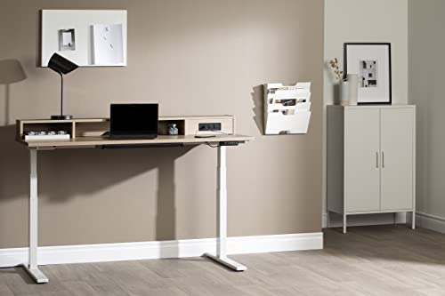 South Shore Majyta Adjustable Height Standing Desk with Built In Power Bar Soft Elm and Matte Black, Contemporary