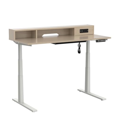 South Shore Majyta Adjustable Height Standing Desk with Built In Power Bar Soft Elm and Matte Black, Contemporary