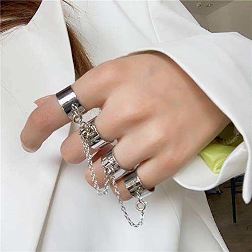 CJIAYUJEW 16PCS Chain Rings Gothic Punk Chain Finger Ring Set for Women Men,Vintage Silver Emo Rings Cross Butterfly Knuckle Ring