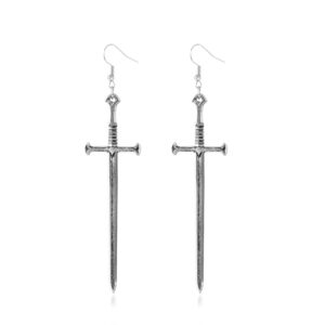 Fuqimanman2020 Unique Retro Gothic Long Sword Hook Earrings Vintage Silver Punk Style Knife Dangle Drop Earrings for Women