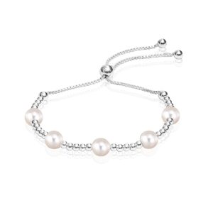 LeCalla 925 Sterling Silver Pearl Beaded Bolo Bracelet for Women