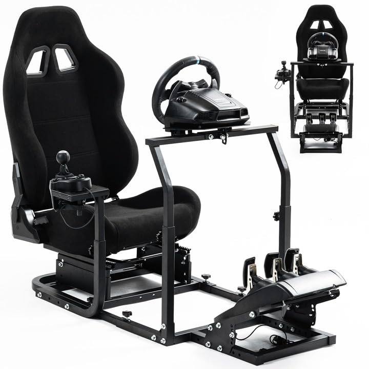 Anman G29 Universal Large Racing Simulator Cockpit with Black Seat Fit for Logitech G920 G923,Thrustmaster T80 T300RS TMX T150,Fanatec,Full Upgrade Steering Wheel Pedal Gear Shift Lever NO Steering wh