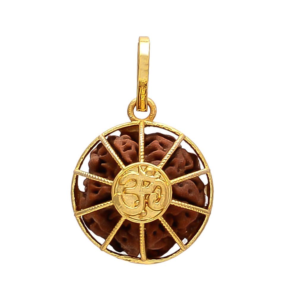 Gold Rhodium Plated Brass Rudraksha Om Pendant For Men And Women