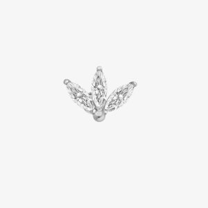 14K Solid White Gold Cubic Zirconia Marquise Lotus Cartilage Stud Earring Tragus Helix CZ Crown Stud Internally Threaded Flat Back Earring for Men Women Upper Ear Piercing Jewelry Gift SINGLE STUD