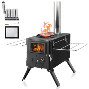 LAZZO Camping Tent Stove, Portable Wood Burning Stove with Pipes for tent, Heating Burner Stove for Camping, Outdoor Camping Tent Wood Stove for Cooking, Ice-fishing,Travel, Hiking,Backpacking trip