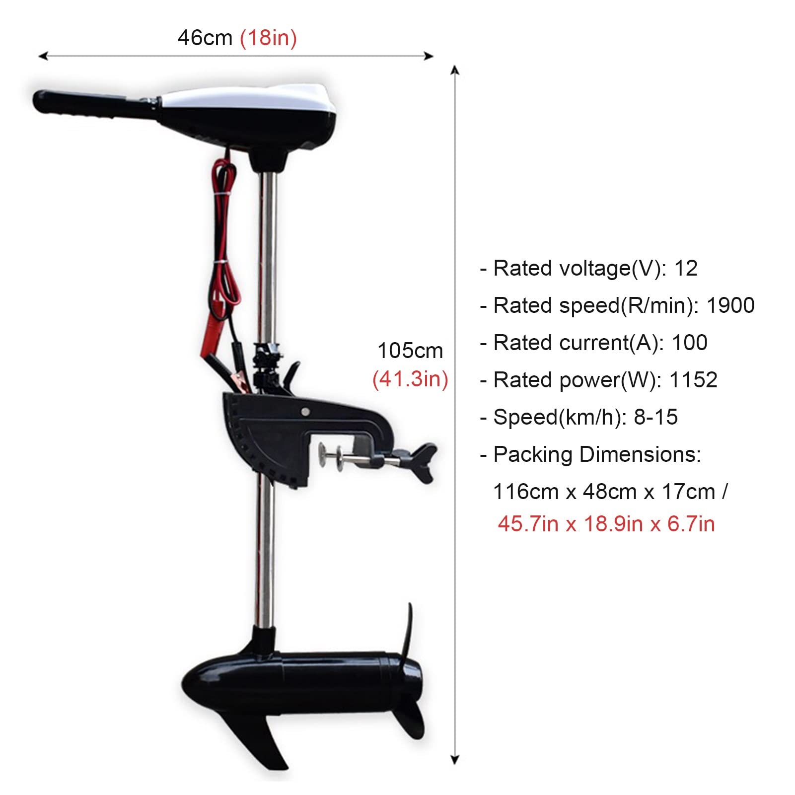 trolling Motor 12v 88 Lb Electric Trolling Motor, 8 Variable Speed Outboard Motor, Inflatable Boats Fishing Boats Kayak Aluminum Boats Motors