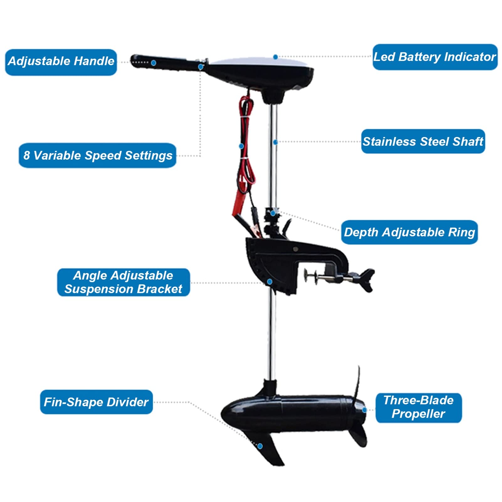 trolling Motor 12v 88 Lb Electric Trolling Motor, 8 Variable Speed Outboard Motor, Inflatable Boats Fishing Boats Kayak Aluminum Boats Motors