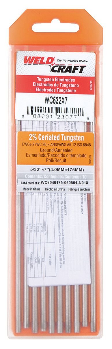 Tungsten Electrode, Ceriated, 5/32 in, PK10