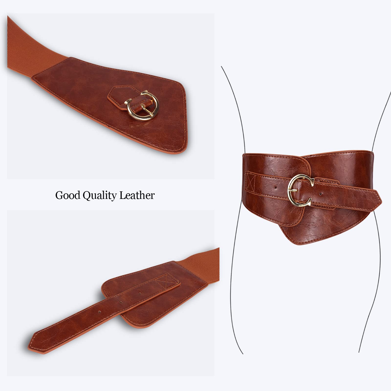 JOYMIN Women's Fashion Wide Waist Belt Elastic Stretch Cinch Belts Classy C-Shape Buckle Design Waistband，Brown