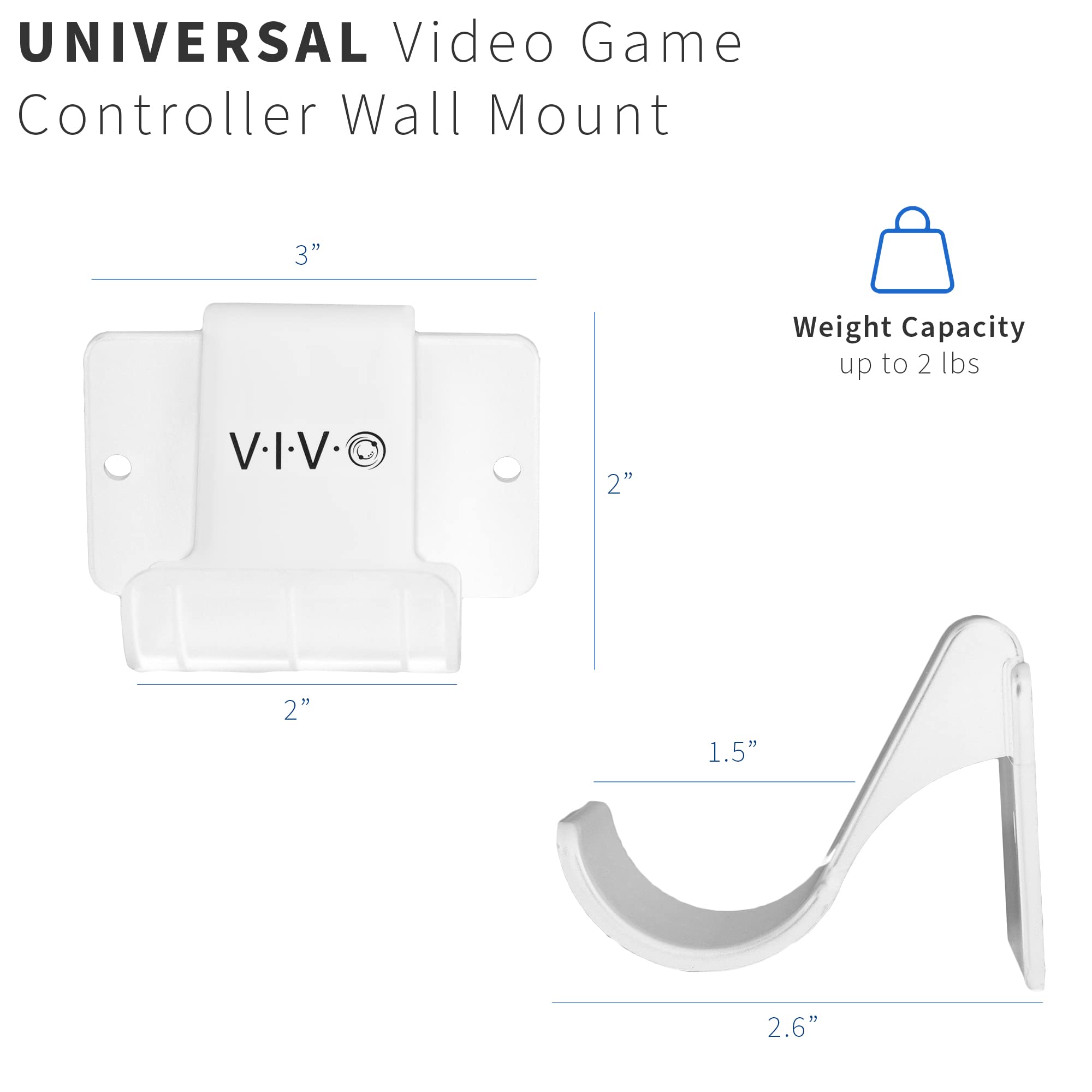 VIVO Universal Video Game Controller Wall Mount Holders, Compatible with PlayStation, Xbox, NVIDIA, Nintendo Switch Controllers, and More, 2-Pack, White, MOUNT-GM01CW