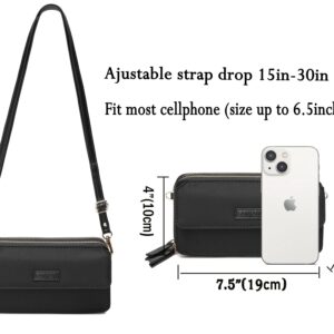 Lanyani crossbody wallet purse phone small shoulder bag with wristlet strap for women ladies (Nylon Black)