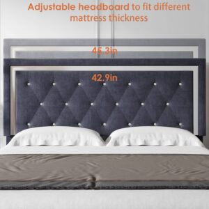 HITHOS Full Bed Frame, Upholstered Platform Bed Frame with Modern Adjustable Headboard, Diamond Tufted Mattress Foundation with Wooden Slat Support, No Box Spring Needed, Easy Assembly (Full, Gray)