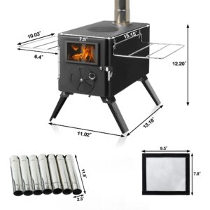 LAZZO Camping Tent Stove, Portable Wood Burning Stove with Pipes for tent, Heating Burner Stove for Camping, Outdoor Camping Tent Wood Stove for Cooking, Ice-fishing,Travel, Hiking,Backpacking trip