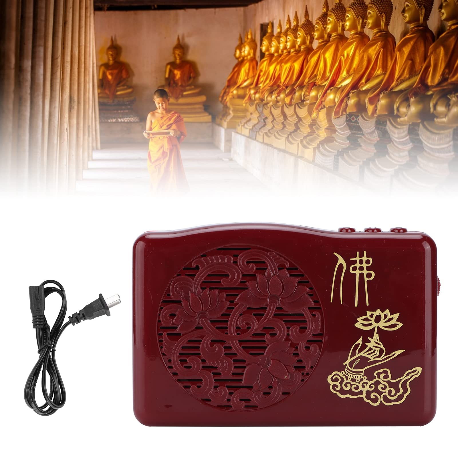 Shanrya Buddha Songs Player, Buddhist Chanting Player Buddhist Prayer Machine with Power Cable for Home for Family for Elders for Temple