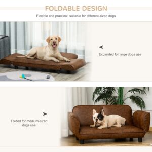 PawHut Pet Sofa Dog Bed Couch, Foldable Cat Lounger PU Leather Cover for Medium & Large Sized Animals, 39" x 21.75" x 17.75", Expandable to 52" x 30.25" x 7", Brown