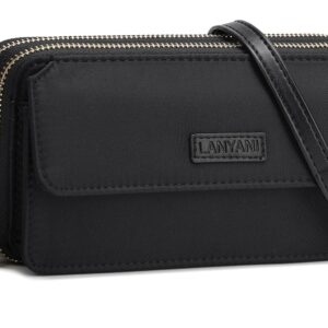 Lanyani crossbody wallet purse phone small shoulder bag with wristlet strap for women ladies (Nylon Black)