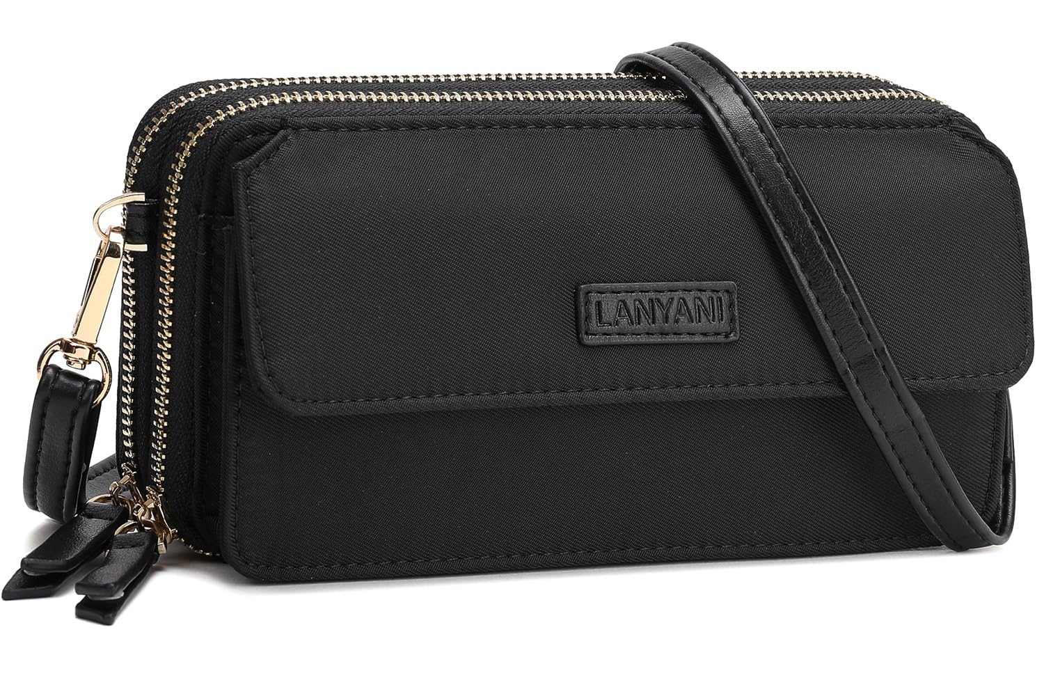 Lanyani crossbody wallet purse phone small shoulder bag with wristlet strap for women ladies (Nylon Black)