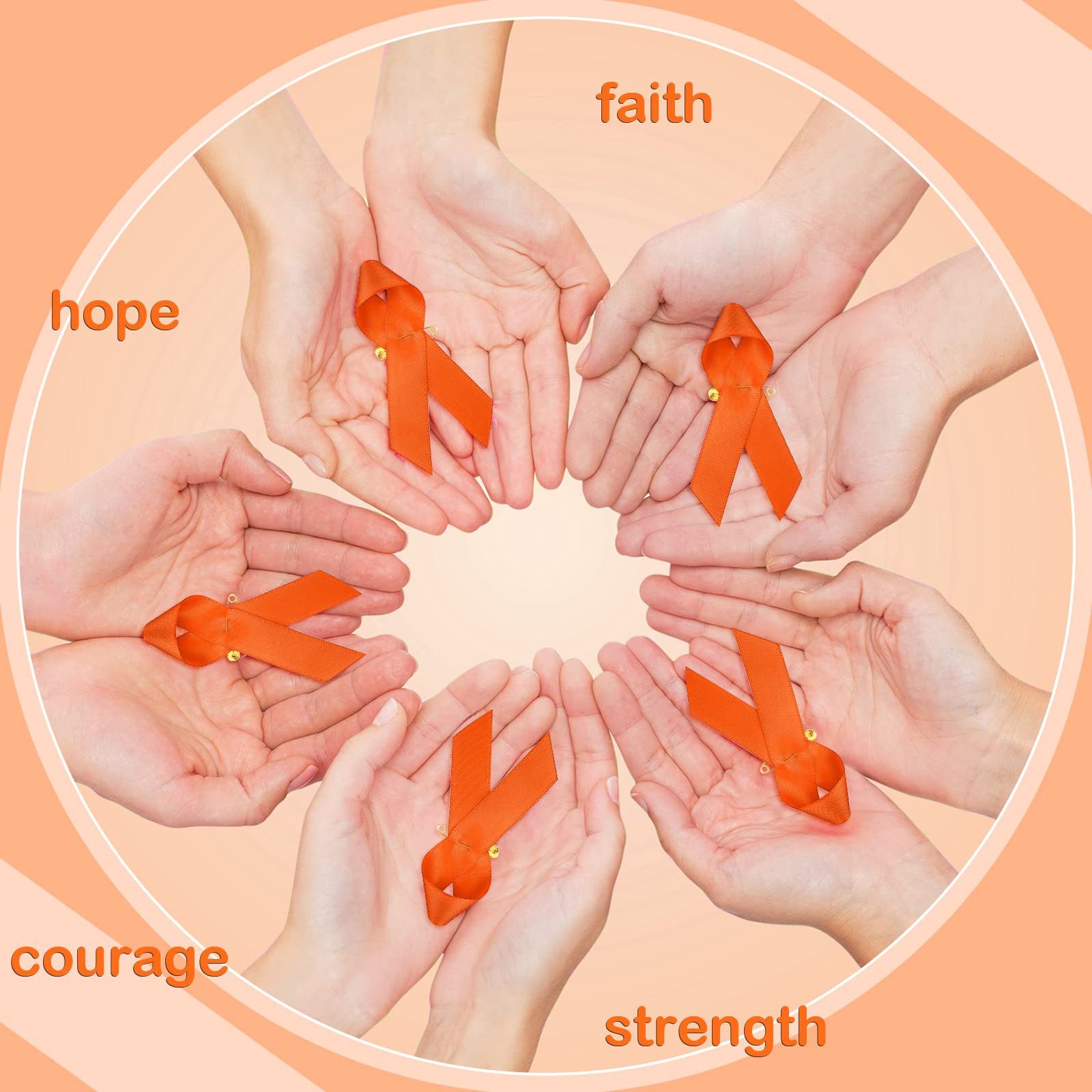 150 Pieces Orange Ribbon Satin Pins Awareness Pins Leukemia Lymphoma Cerebral Cancer Awareness Pins Orange Brooch with Safety Pins for Women Man Charity Public Social Event