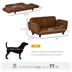 PawHut Pet Sofa Dog Bed Couch, Foldable Cat Lounger PU Leather Cover for Medium & Large Sized Animals, 39" x 21.75" x 17.75", Expandable to 52" x 30.25" x 7", Brown