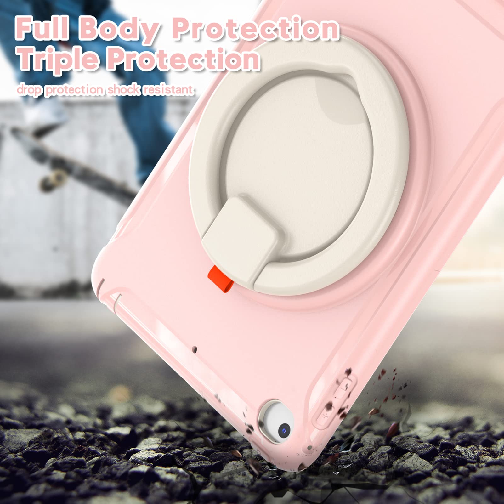 ORIbox Defender Case for iPad Mini 5/4, Full Body Drop Protection, 3 in 1 Shockproof Bumper with 360° Ring Holder Kickstand, Defender Pink