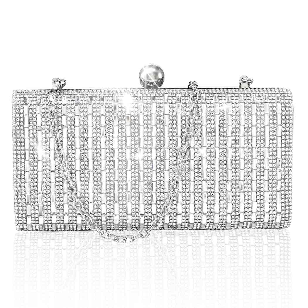 Yokawe Clutch Purse for Women Sparkling Rhinestone Evening Bag Bridal Wedding Prom Party Handbag (Silver)