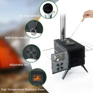 YUMEBUY Outdoor Camping Stove Camp Tent Stove, Portable Wood Burning Stove with Chimney Pipe for Tent, Shelter, Camping Heating and Cooking