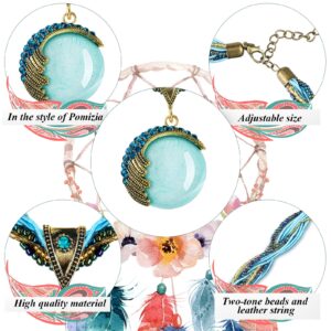 Inbagi 6 Pieces Women Bohemian Necklaces Turquoise Statement Valentine's Day Necklaces Gifts Boho Twist Woven Rope Chunky Chain Turquoise Rhinestone Pendant Jewelry Vintage Collar Necklace for Ladies