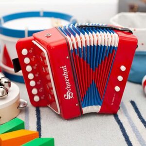 Schoenhut Red Accordion - 7 Treble Keys and 3 Air Valves Keyboard Accordion with Accordion - Easy to Play and Learn Kids' Musical Instruments - Accordion for Beginners