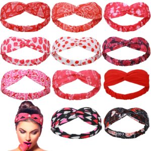 Jutom 12 Pieces Valentine's Day Headbands for Women Elastic St. Patrick's Day Non Slip Hair Accessories Bulk(Romantic Pattern)