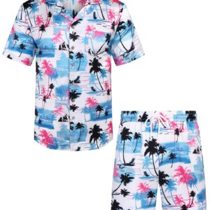 COOFANDY Men's Hawaiian 2 Piece Short Set Cruise Wear Short Sleeve Button Down Shirts and Shorts